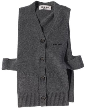 Miu Miu V-Neck Logo Vest - Gray