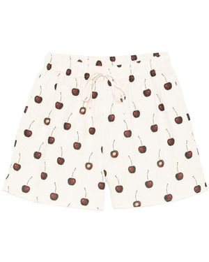 Stine Goya Mini Shorts Ivory Cherry Print - White