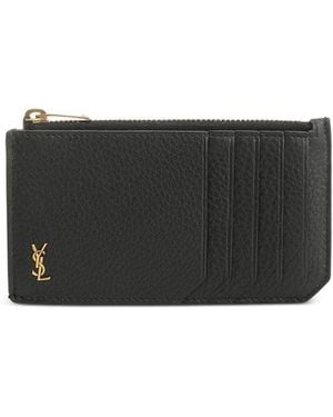 Saint Laurent Portacarte "Fragments Tiny Cassandre" Con Zip - Black