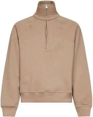 Ami Paris Ami De Coeur-Embroidered Sweatshirt - Natural