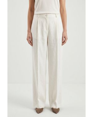 Brunello Cucinelli Off Linen Wide Pants - White