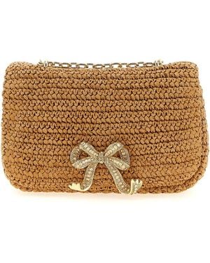 Self-Portrait Raffia Shoulder Bag - Brown