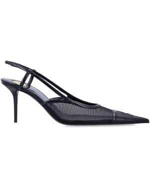 Saint Laurent Elegant Mesh Slingback Pumps With Pointed Toe And Stiletto Heel - Blue
