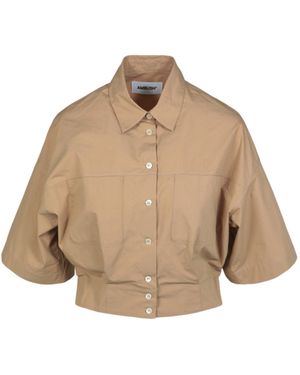 Ambush Cotton Oversized Cropped Button-Down Shirt - Natural