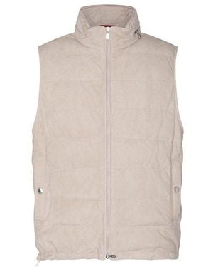 Brunello Cucinelli Leather Quilted Jacket - Natural