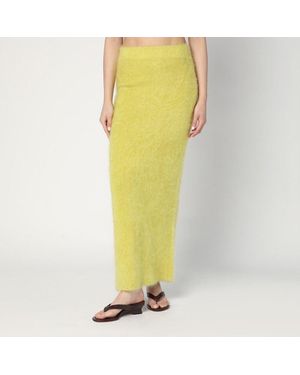 Soft Goat Long Lime-Coloured Brushed Cashmere Skirt - Yellow