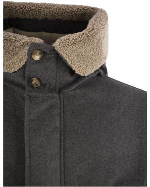 Brunello Cucinelli Wool Jacket With Shearling Collar - Black