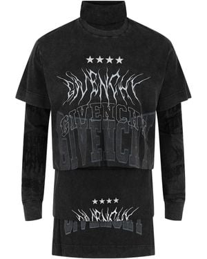 Givenchy Layered Long Sleeve Graphic T-Shirt With Balaclava - Black