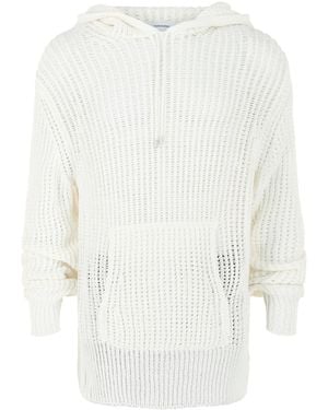 Ferragamo Crochet Drop-Sleeve Hoodie With Ribbon Trim - White