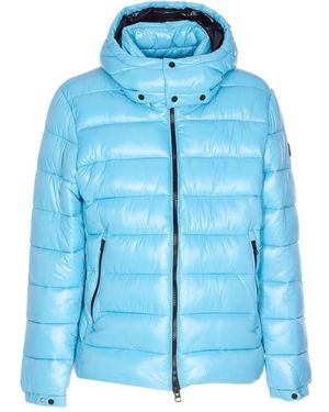 Save The Duck Florian Down Jacket With Lacquered Finish And Removable Hood - Blue