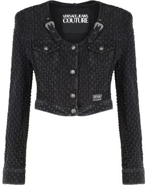 Versace Jeans Couture Denim Jacket With Leather Logo Tag - Black