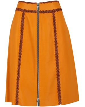 Bottega Veneta Calfskin Leather Zip-Up Skirt - Orange