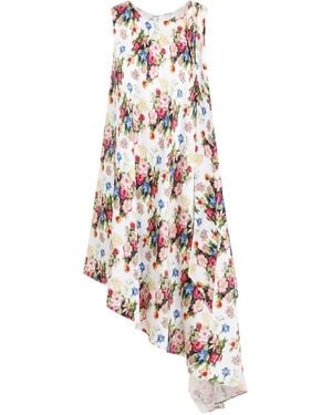 Loewe Floral Silk Asymmetric Dress - White