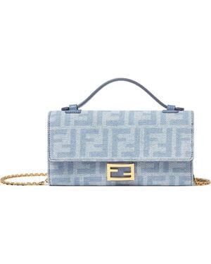 Fendi Baguette Continental With Chain - Blue