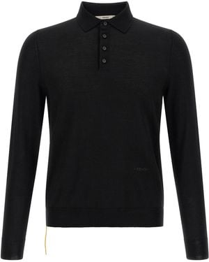 Fendi Stitching Polo Shirt With Visible Thread - Black