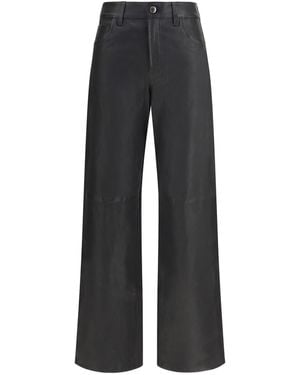 7 For All Mankind Straight-Leg Leather Pants - Black