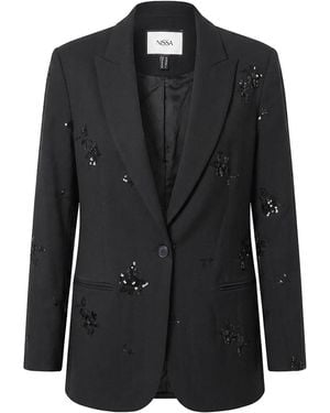 Nissa Sequin-Embellished Tailored Blazer - Black
