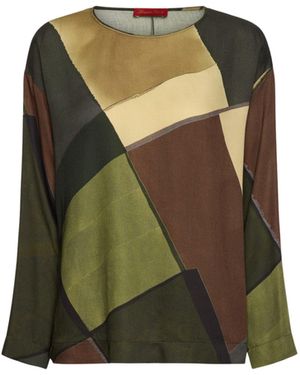 Elena Miro Printed Satin Blouse - Green