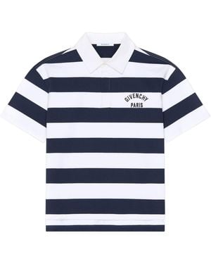 Givenchy Long-Sleeve Striped Cotton Polo With Button-Down Collar, Size M - Blue