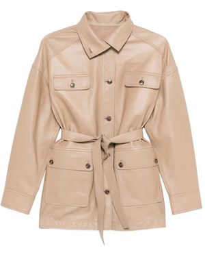 Yves Salomon Buttoned Jacket With Belt - Natural