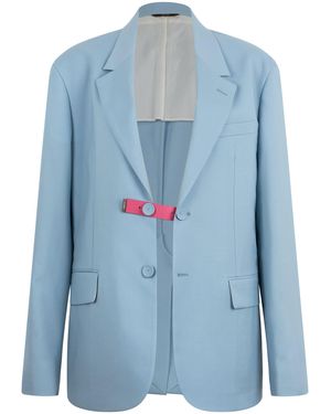 Fendi Single-Breasted Wool Blazer - Blue
