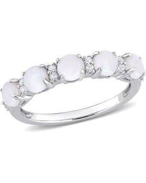 Lord & Taylor Fine Jewelry Opal & Topaz Semi Eternity Ring - Metallic