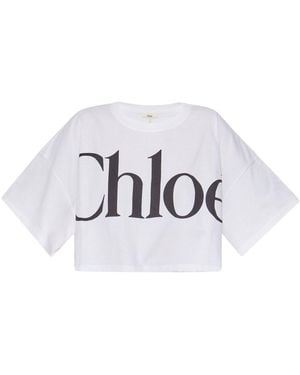 Chloé Cropped Boxy Logo T-Shirt - White