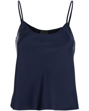 Plain Satin Top With Spaghetti Straps - Blue