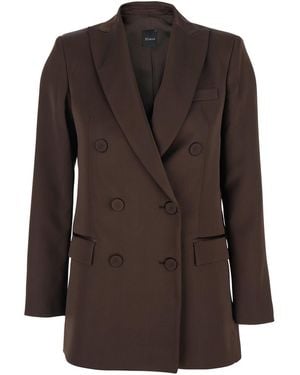 Plain Double-Breasted Satin Jacket - Brown
