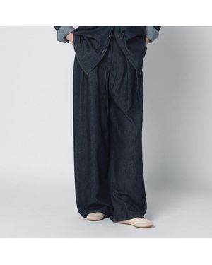 Dries Van Noten Denim Wide-Leg Pants With Pleats - Blue