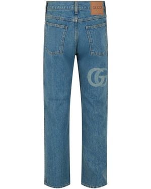 Gucci Gg Logo Straight Cut Jeans - Blue