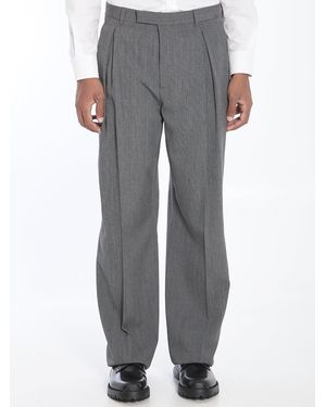 Dior Homme Pleated Pants With Cuffs Virgin Wool Twill Blend - Gray