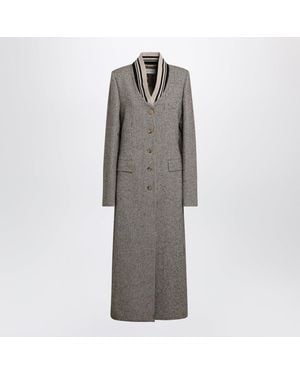 Dries Van Noten Singlebreasted Coat With Micro Pattern - Gray