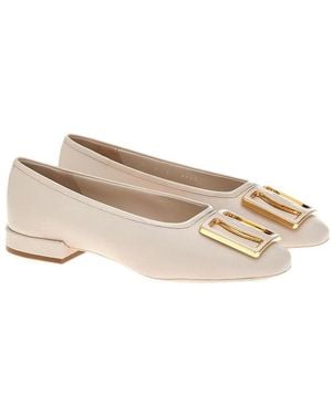 Ferragamo And Chunky-Buckle Ballerina Flats - Natural
