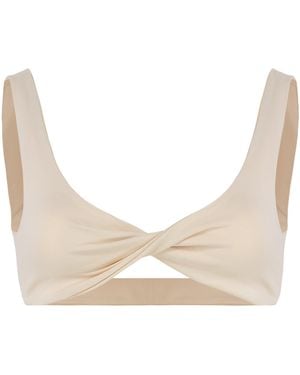 Live The Process Cropped Sleeveless Top With Crossover Design - White
