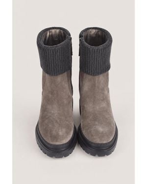 Brunello Cucinelli Torba Suede Leather Ankle Boots - Black
