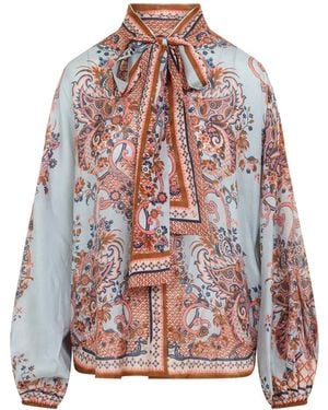 Zimmermann Paisley Floral Aster Tie Neck Blouse - Pink