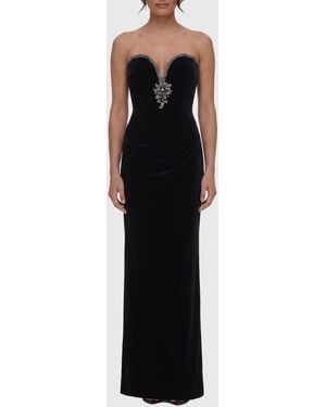 Self-Portrait Maxi Velvet Dress - Black