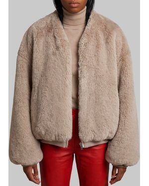 Frankie Shop Light Taupe Senna Faux Fur Collarless Jacket - Brown
