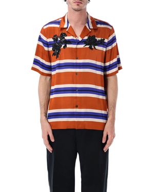 Dries Van Noten Striped Floral Embroidery Shirt - Blue