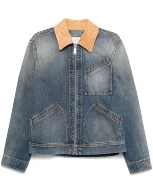 McQueen Washed Ddenim Jacket With Suede Collar - Blue