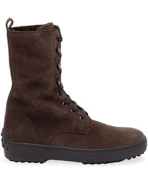 Tod's "Winter Gommino" Suede Ankle Boots - Brown