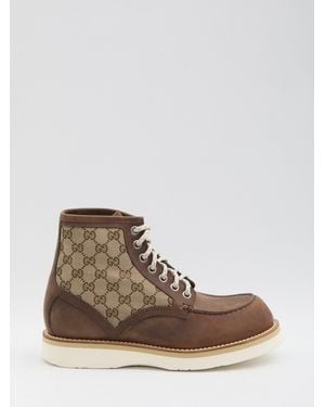 Gucci Gg Monogram Ankle Boots - Brown