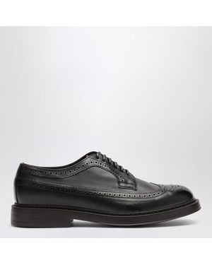 Doucal's Dark Leather Derby Shoes With Brogue Detailing - Black