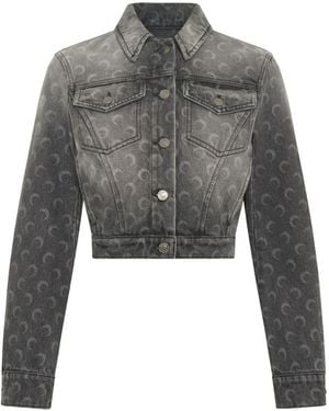 Marine Serre Faded Cropped Denim Jacket - Gray