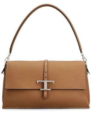 Tod's T Timeless Small Leather Flap Bag - Metallic