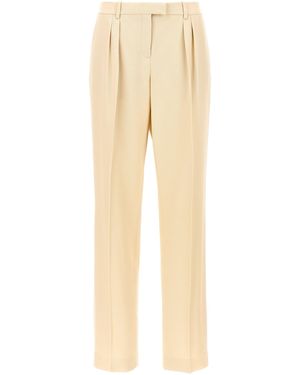 Tom Ford Front Pleated Silk And Wool Pants - Natural