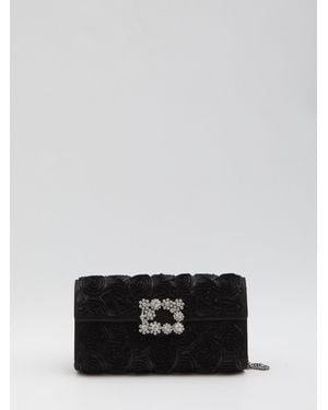 Roger Vivier Envelope Flap Flower Buckle Clutch - Gray