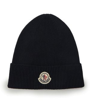 Moncler Wool Beanie With Logo - Black