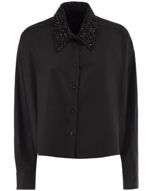 Fabiana Filippi Virgin Wool Blend Shirt With Crystal-Embellished Collar - Black